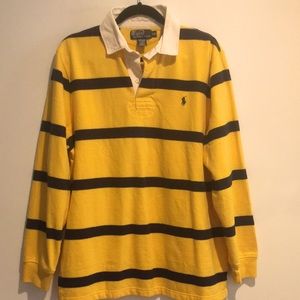 Vintage Polo Ralph Lauren Yellow Stripe Fleece Rugby Shirt size Large